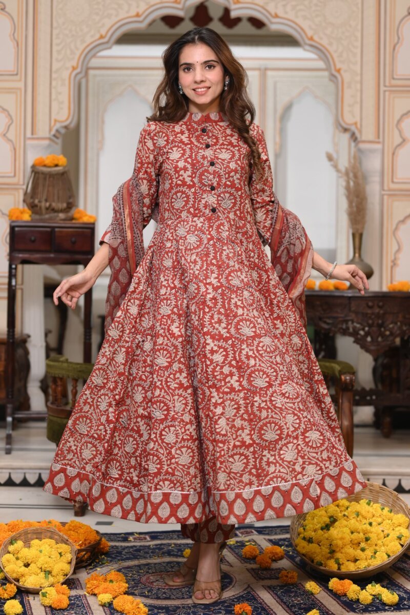 bagru Print Anarkali Dress