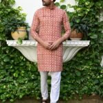 Red Blossom: Intricate Floral Block Print Kurta Set for Festive Wear