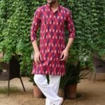 Burgundy Geometric Ikat Print Cotton Kurta Set - Contemporary Classic Collection